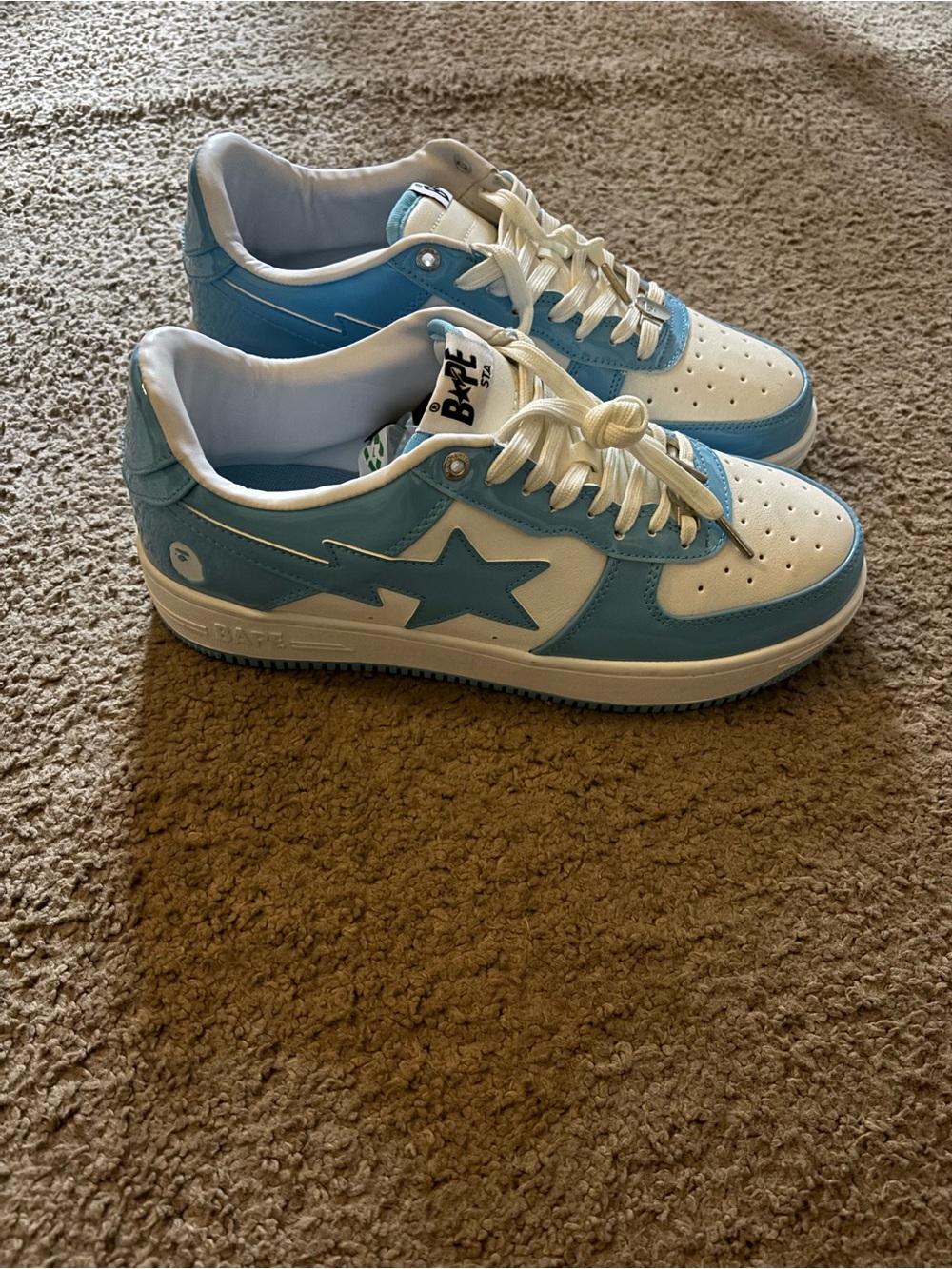 BAPE STA Low-Top Sneakers in White & Light Blue